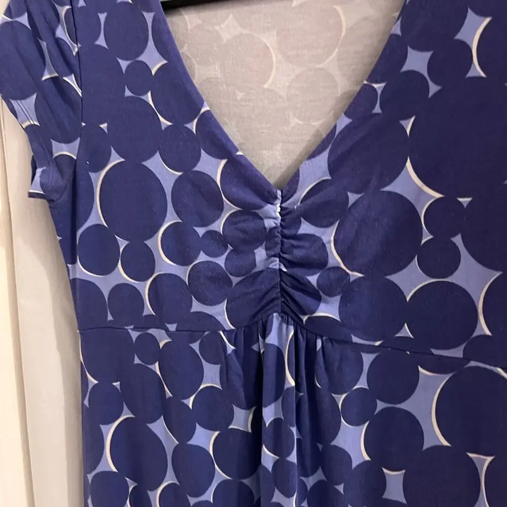 Boden blue circle pattern stretch jersey midi dress size 8